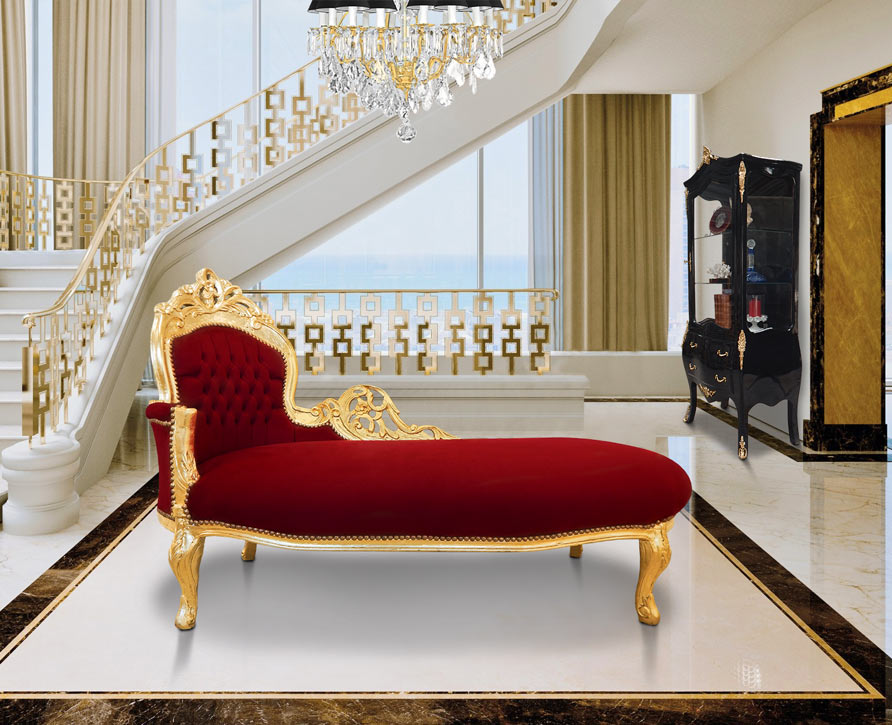 Великолепный барочный бордовый бархатный шезлонг и позолоченной Royal Art Palace